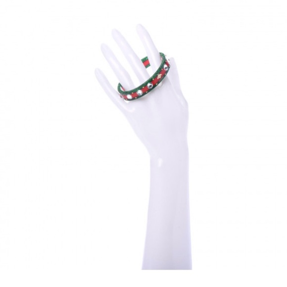 GUCCI Crystal Web Cuff 18 Green Red - Picture 2 of 5